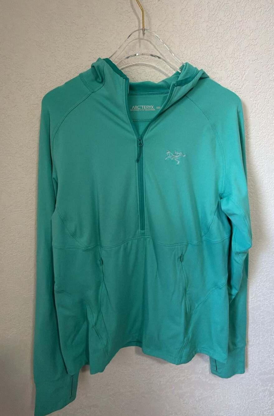 Arc'teryx Delta LT Fleece Hoodie Size L Teal Blue Half Zip
